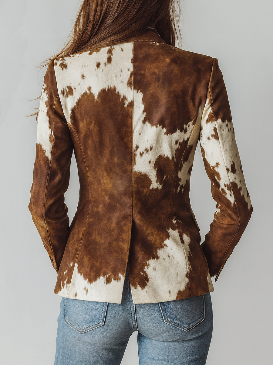 Vintage Cow Print Coat for Women