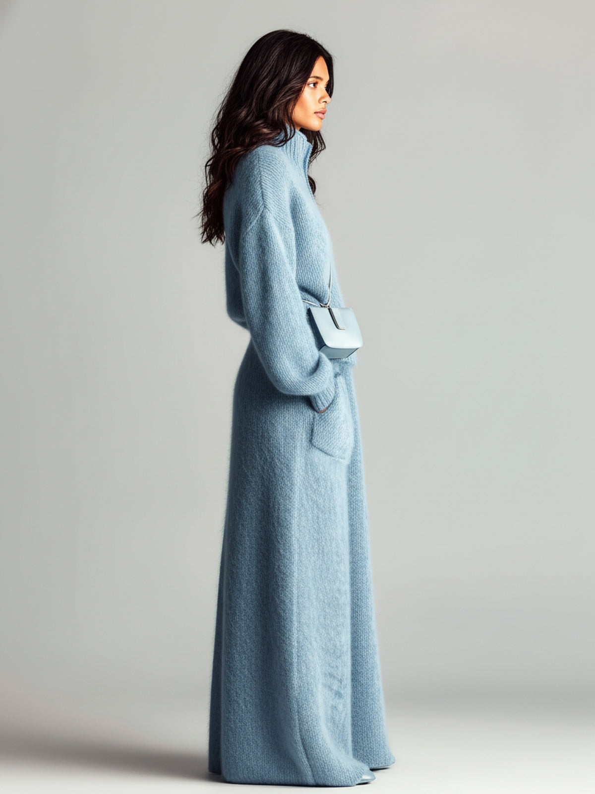 V-Neck Sweater Maxi Skirt Set for Women