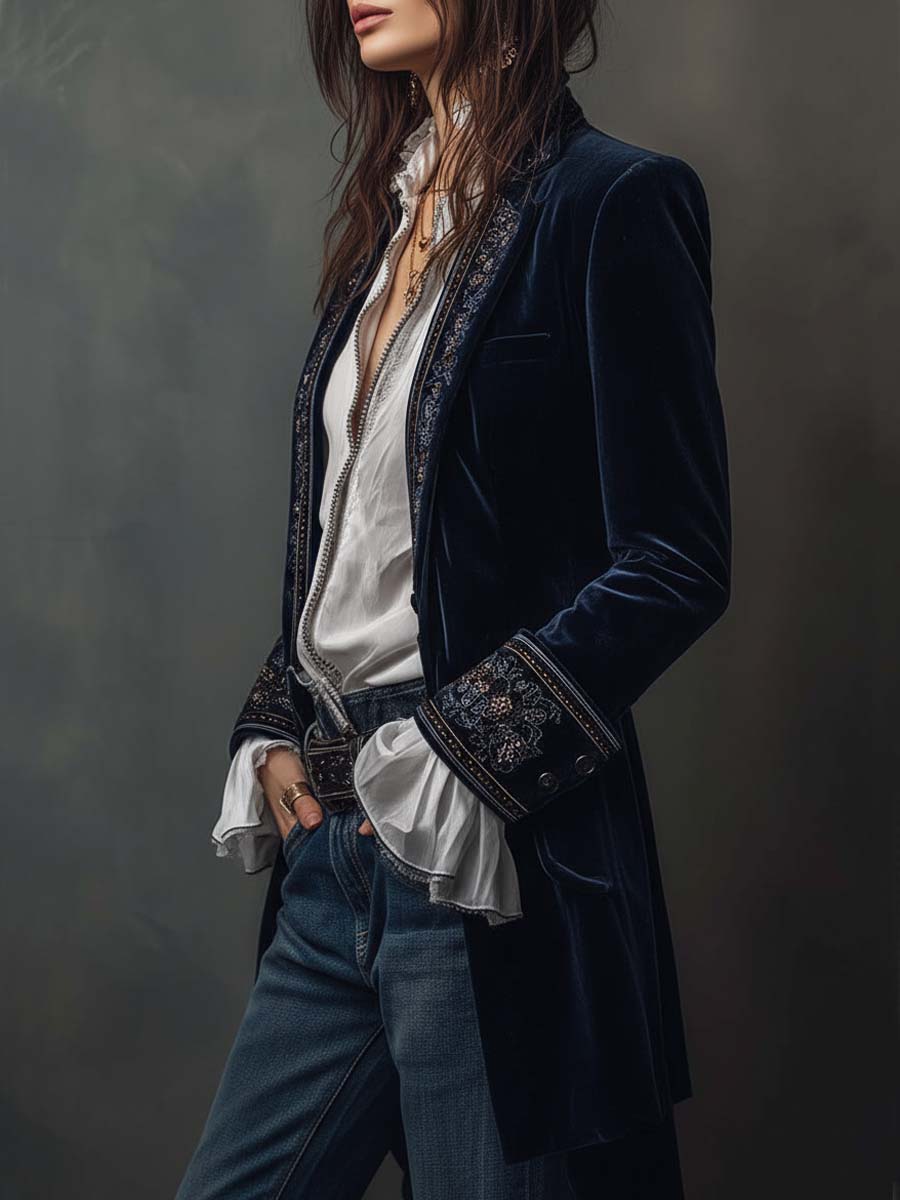 Embroidered Long Coat for Women