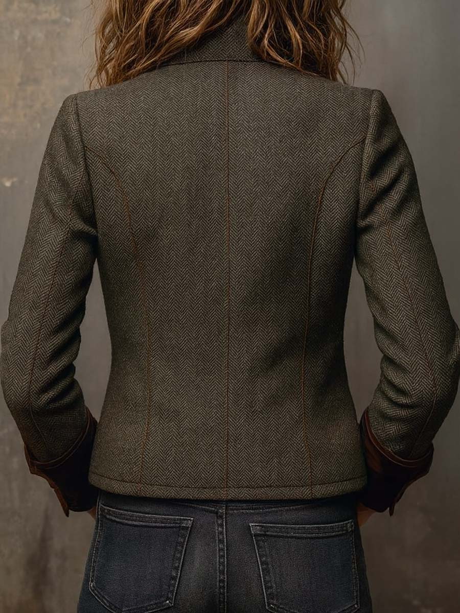 Buttoned Contrast Trim Coat for Women