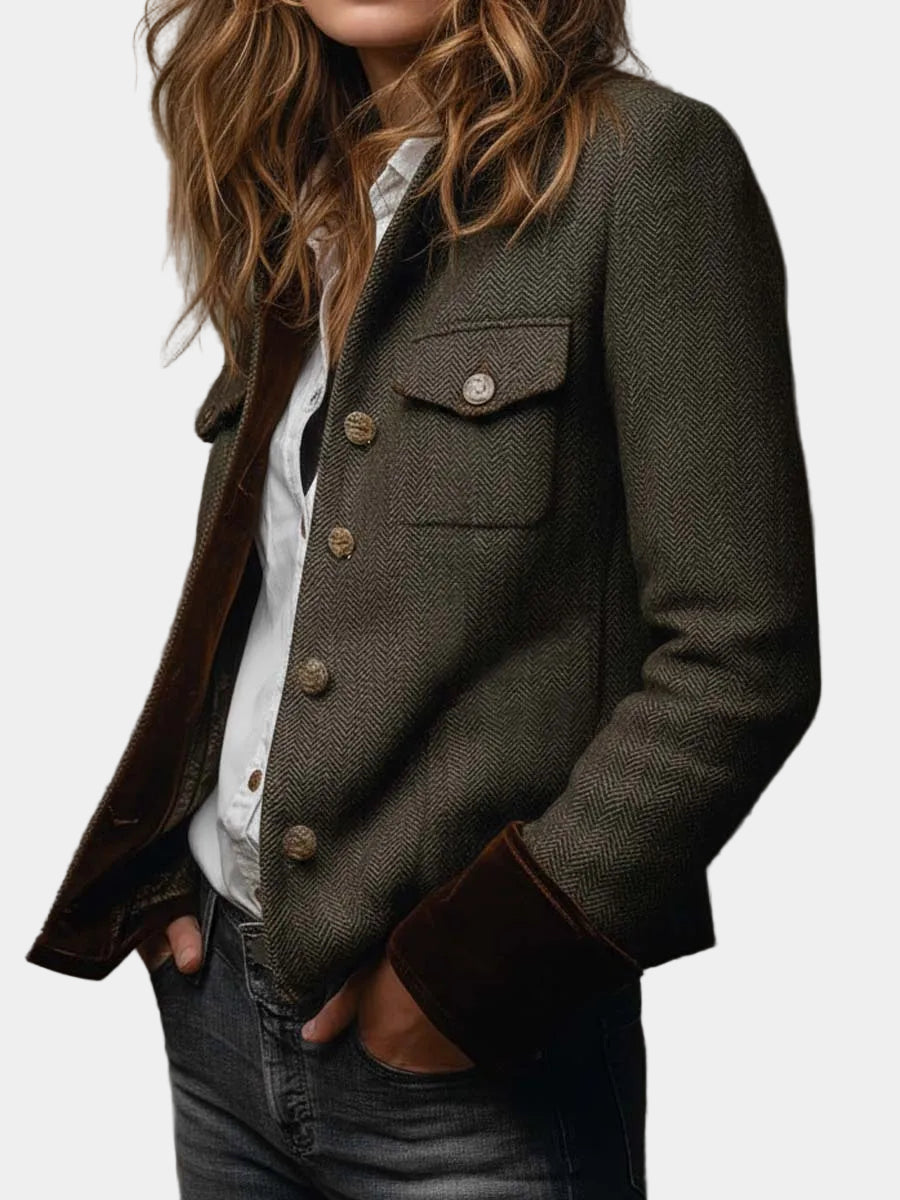 Buttoned Contrast Trim Coat for Women
