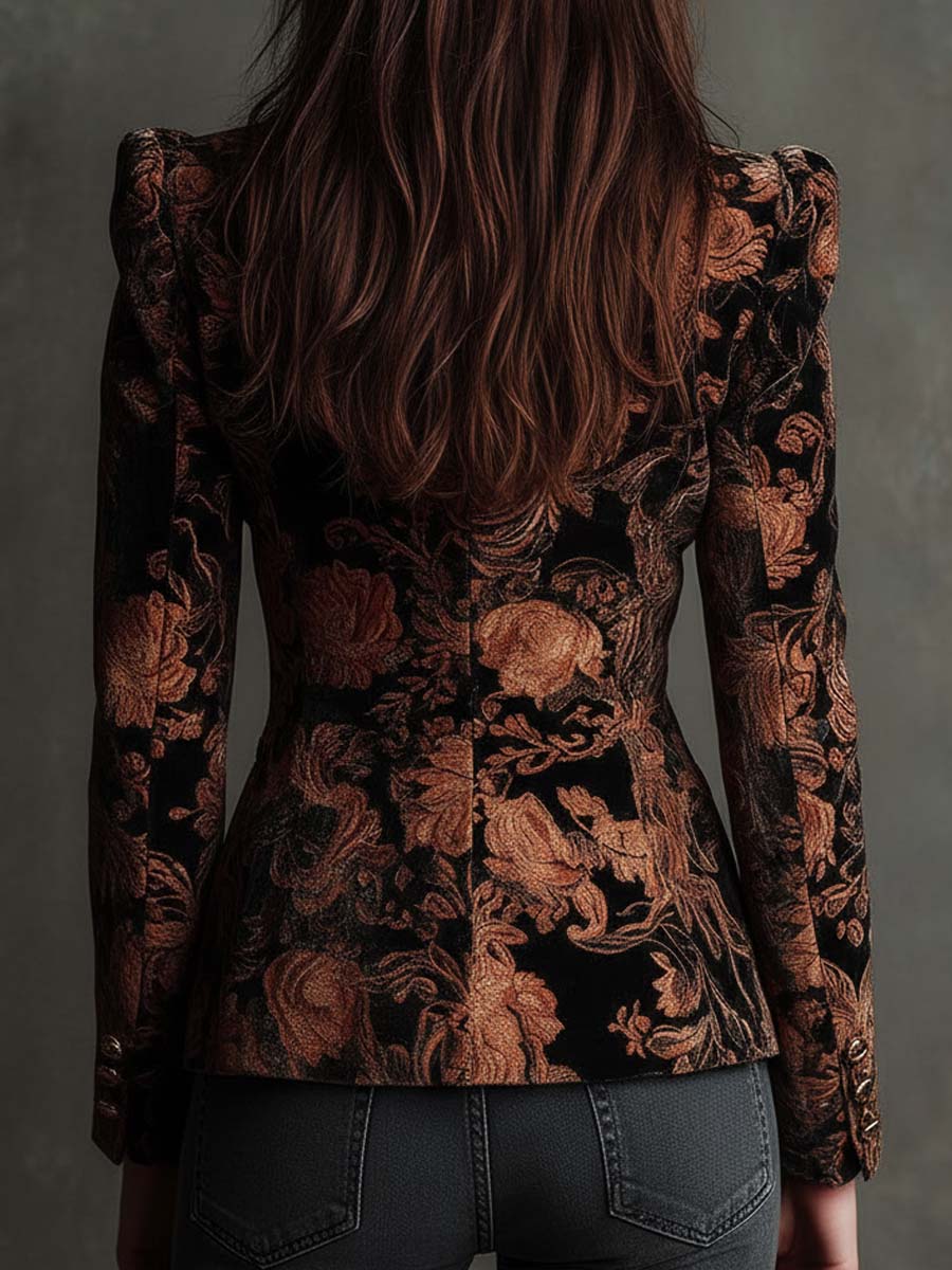 Bronze Floral Velvet Coat for Women