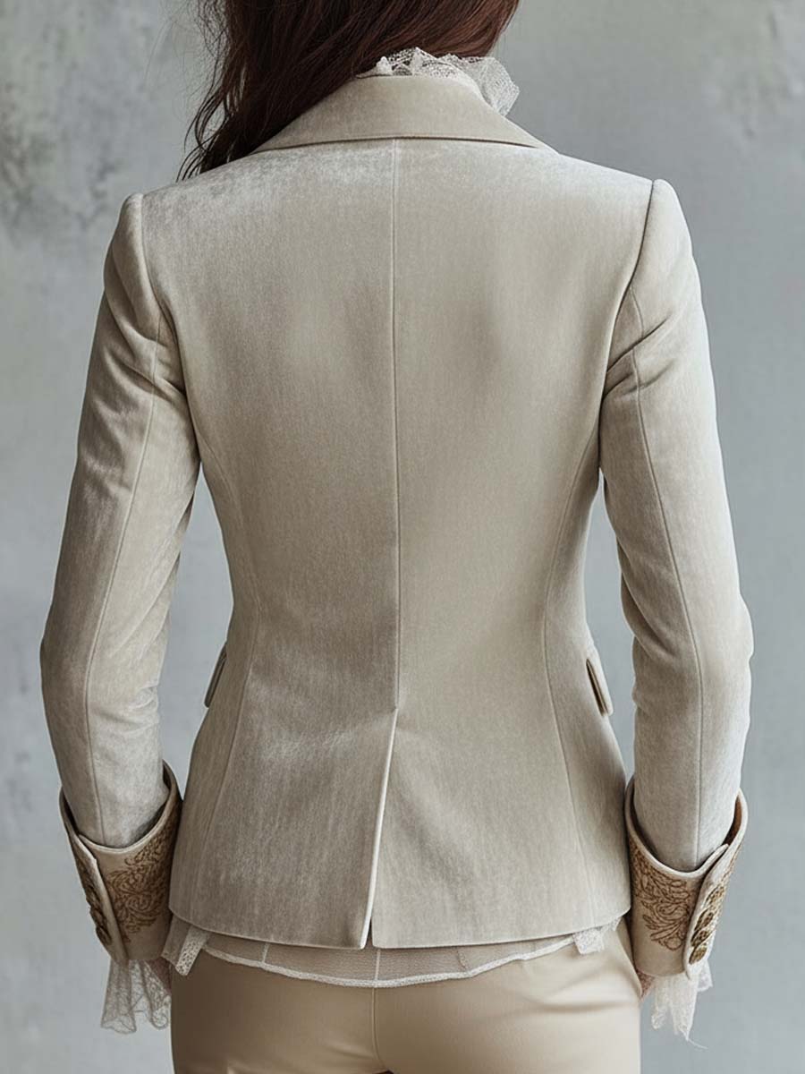 Ivory Floral Embroidered Blazer for Women