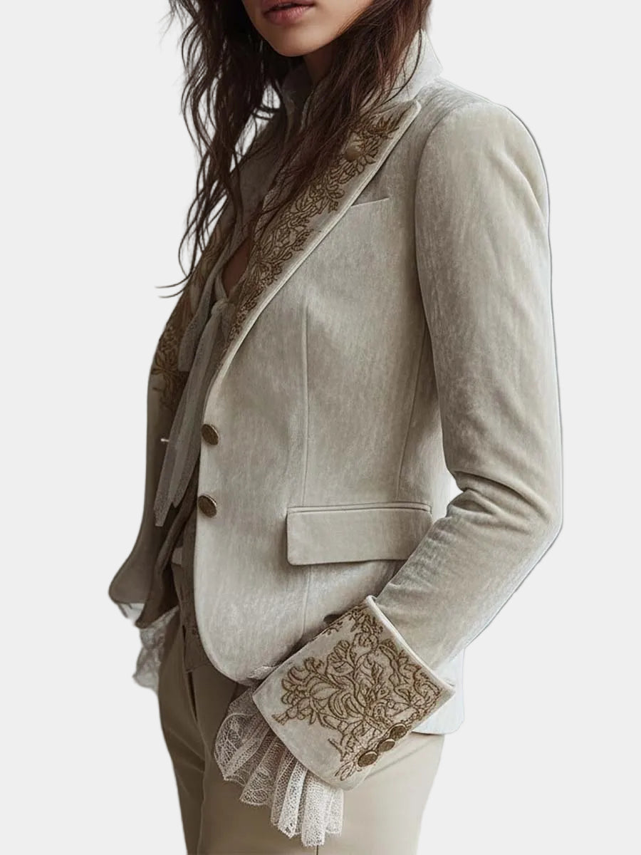 Ivory Floral Embroidered Blazer for Women