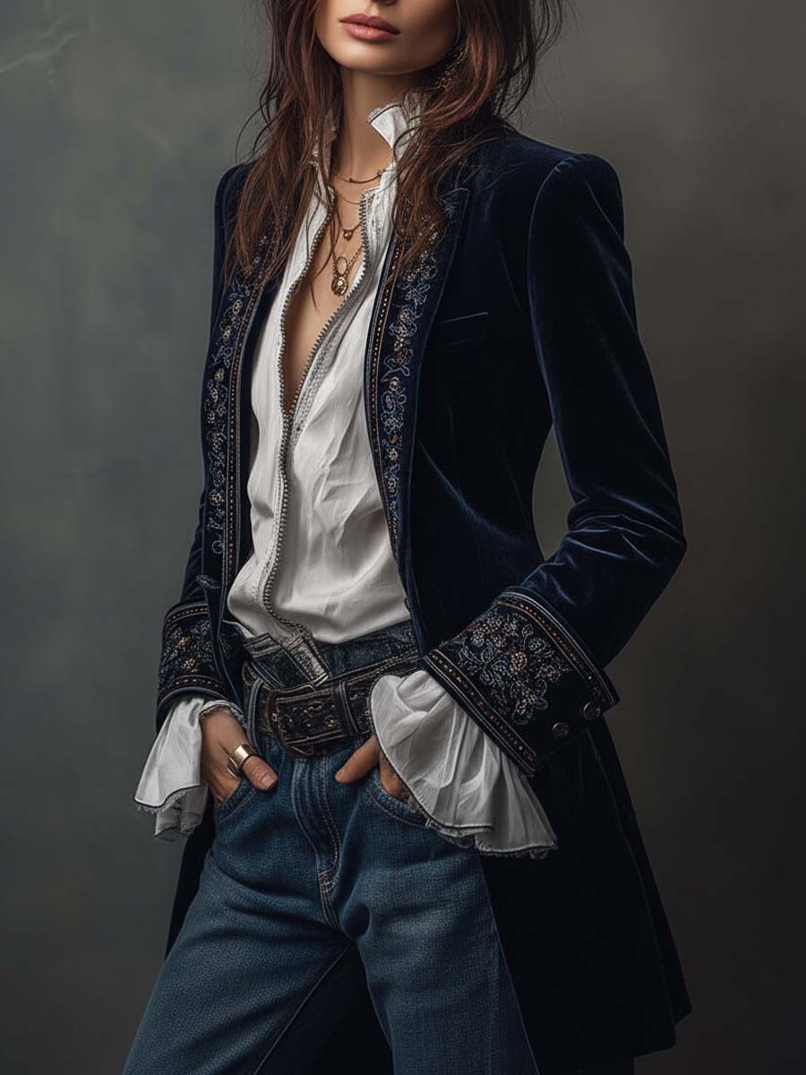 Embroidered Long Coat for Women