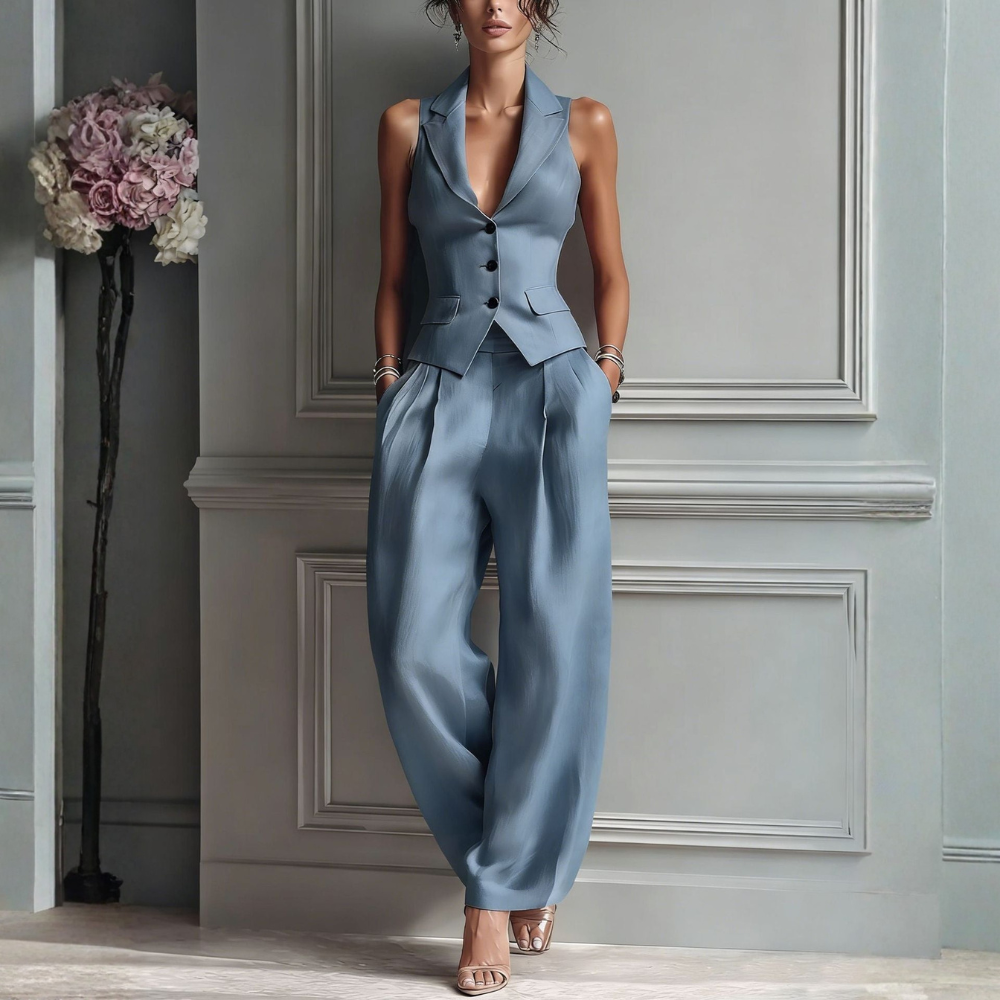 Refined V-Neck Two-Piece Set for Women