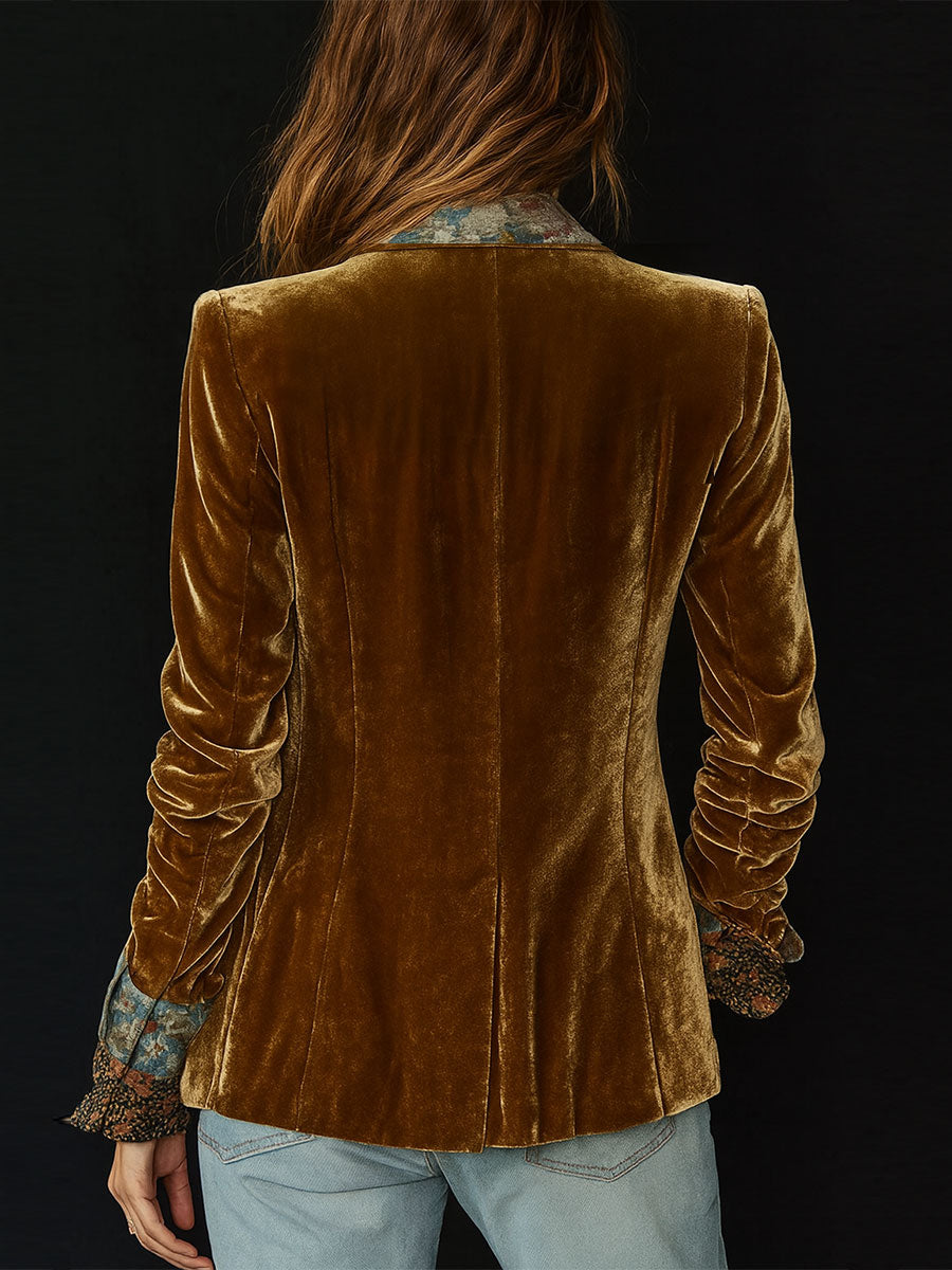 Floral Velvet Patchwork Coat For Women