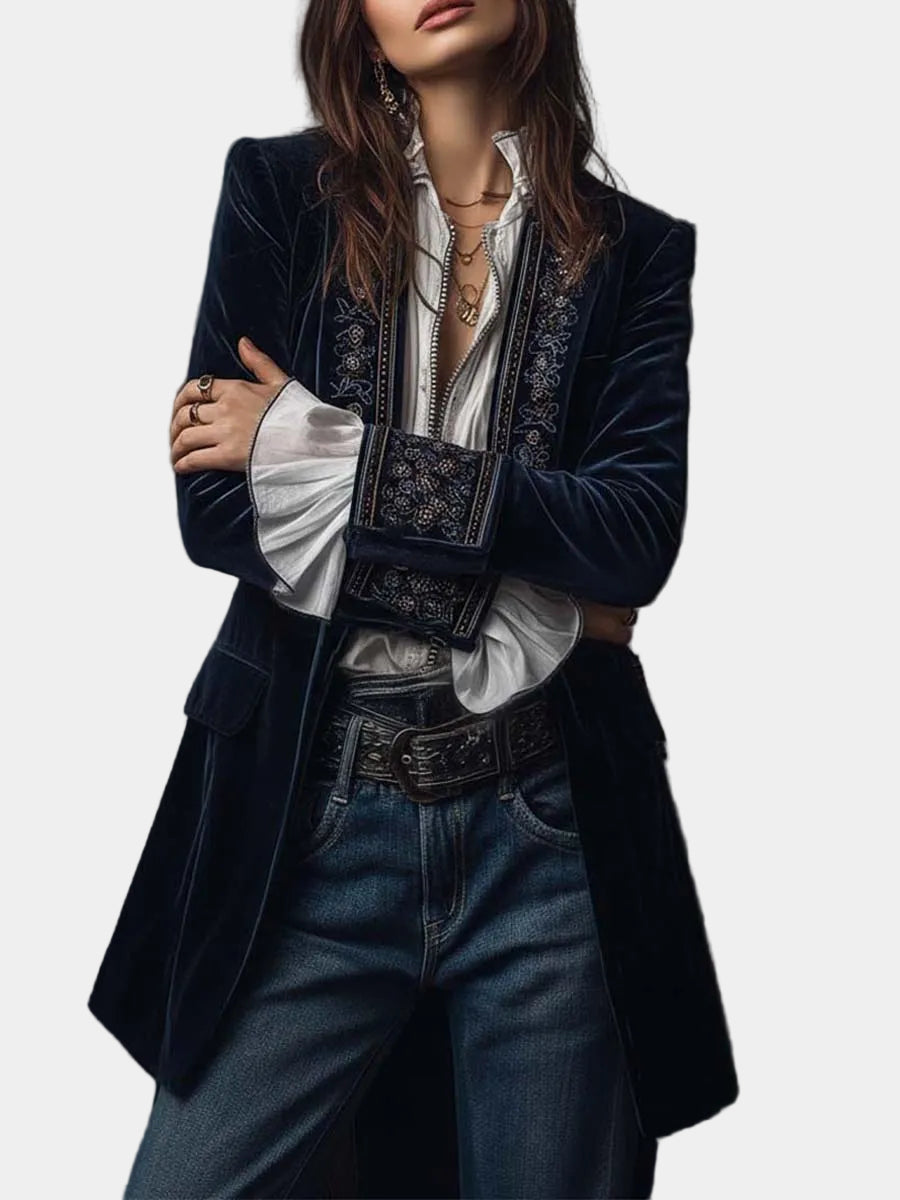 Embroidered Long Coat for Women