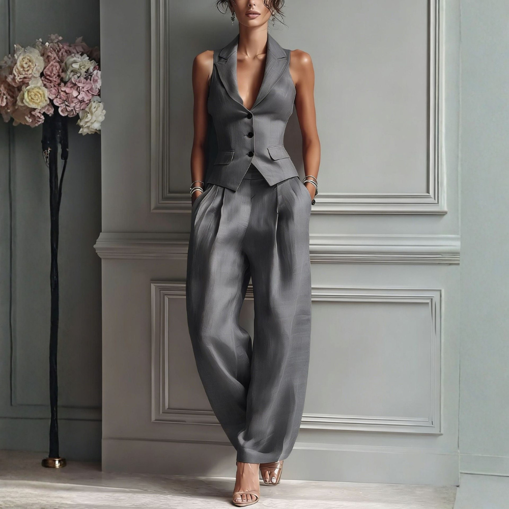 Refined V-Neck Two-Piece Set for Women