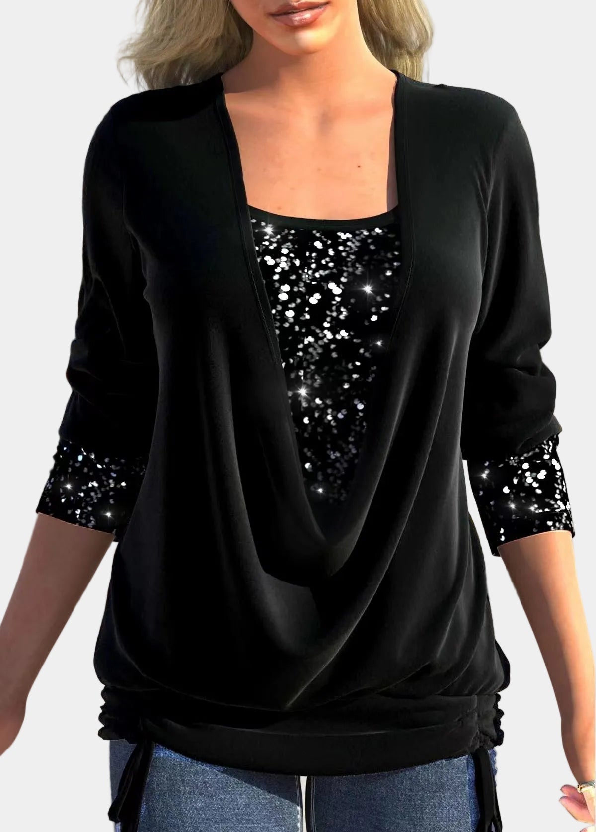 Draped Sequin Evening Top for Women