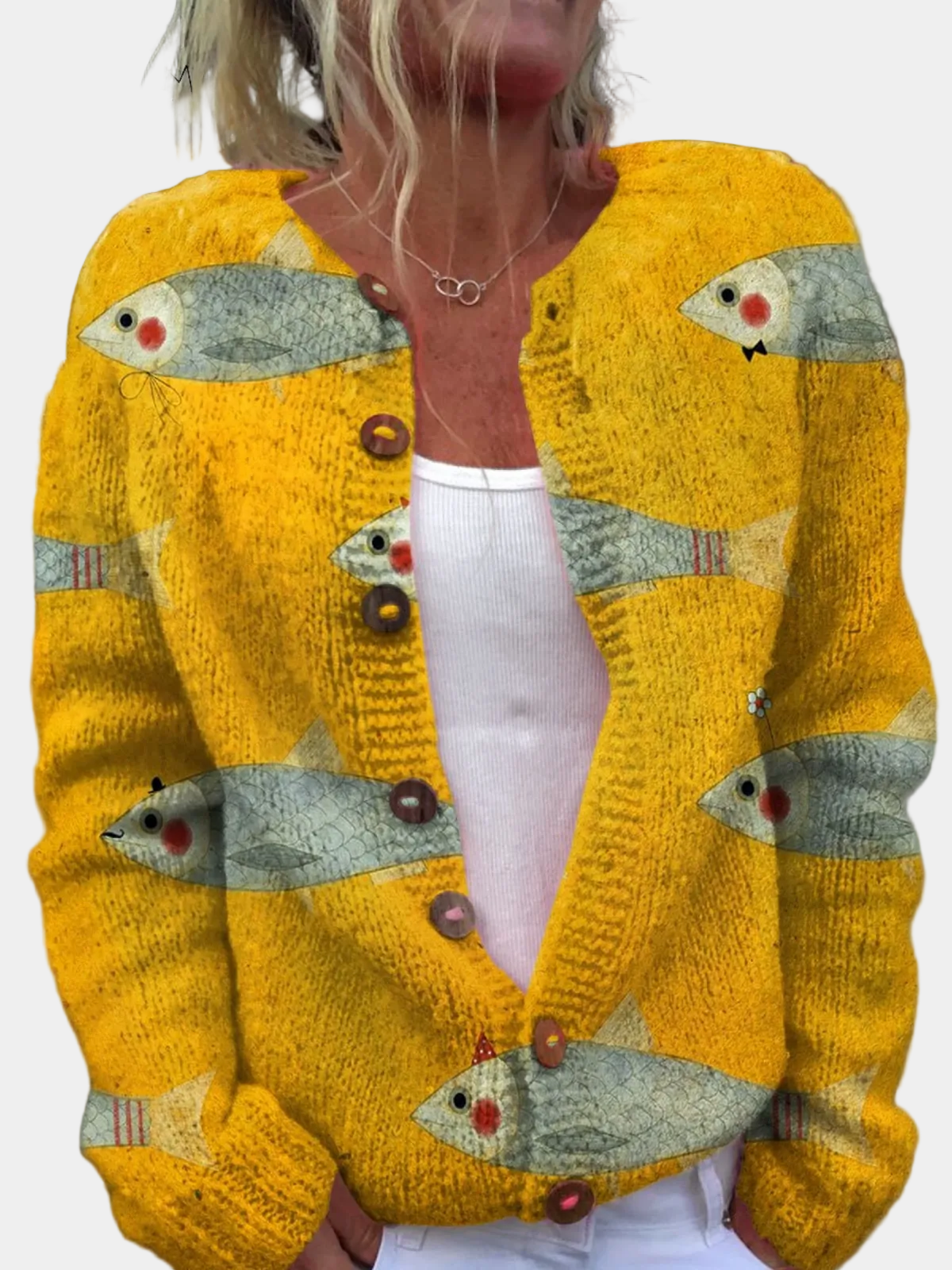 Vintage Fish Pattern Cardigan for Women