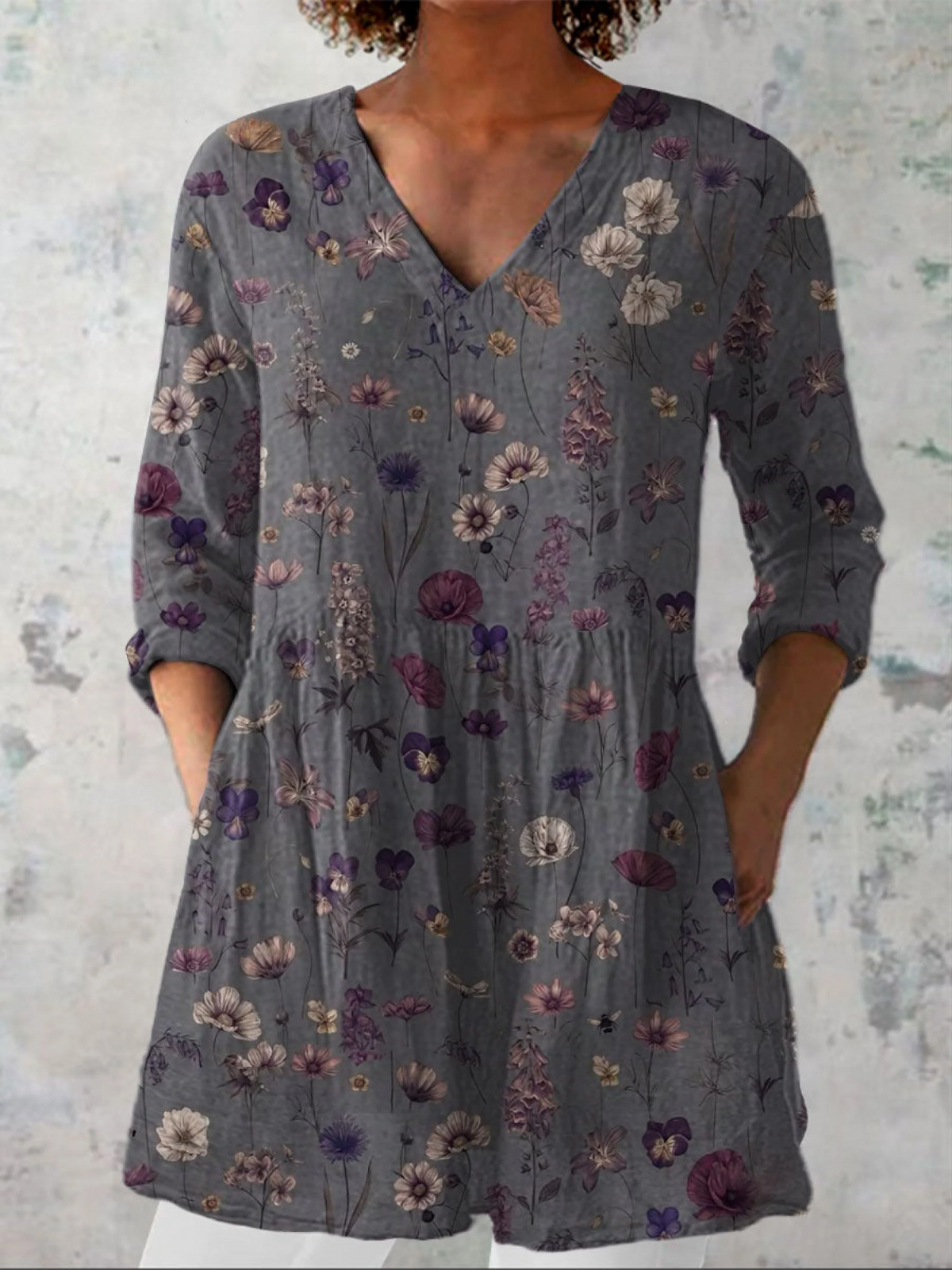 Feminine Drape V-Neck Blouse for Women