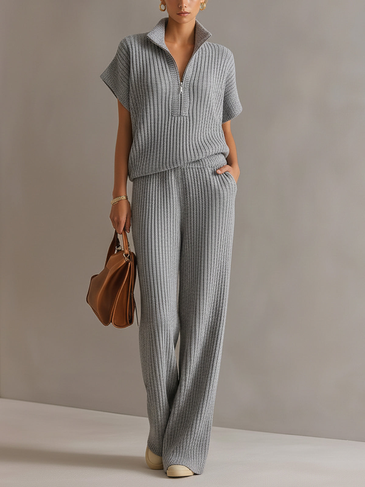 Oversized Wide-Leg Knit Set for Women