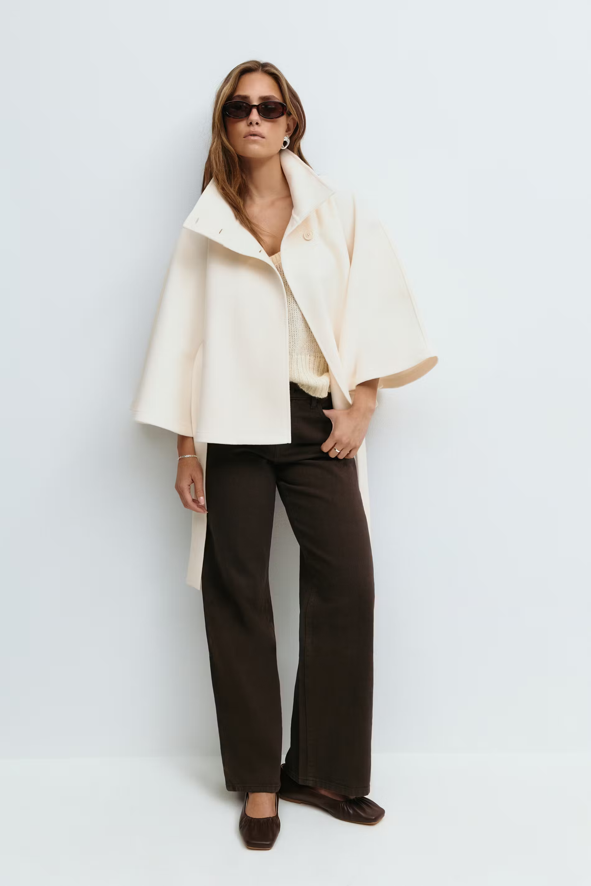 Waist Belt High Collar Coat for Women