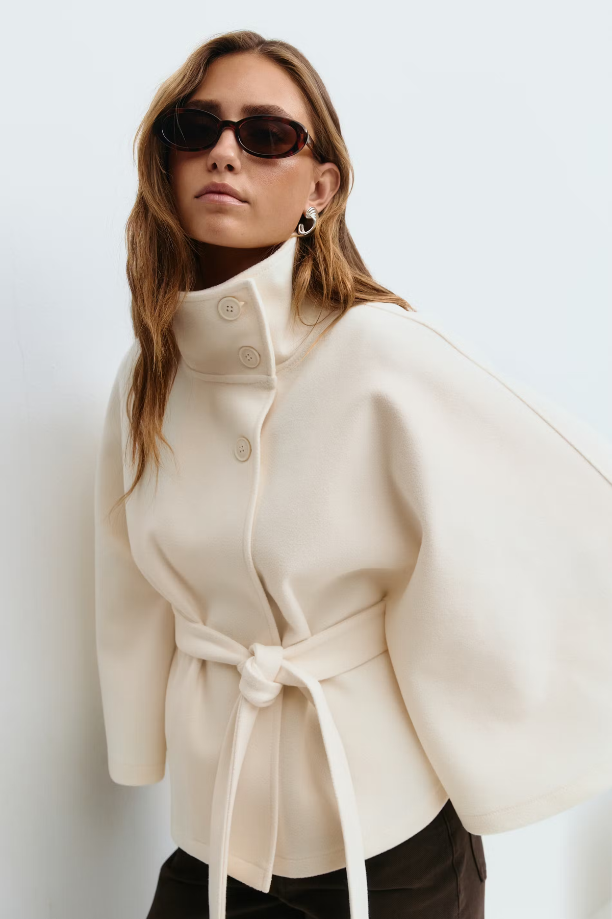 Waist Belt High Collar Coat for Women