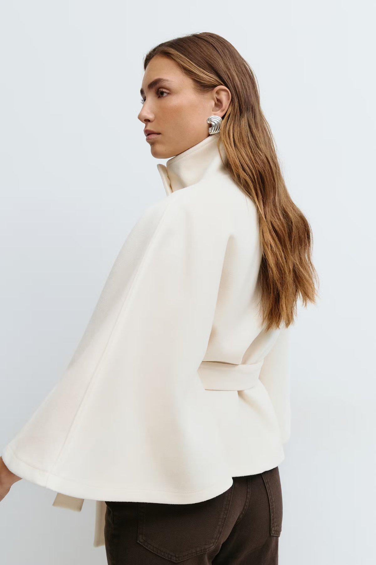 Waist Belt High Collar Coat for Women