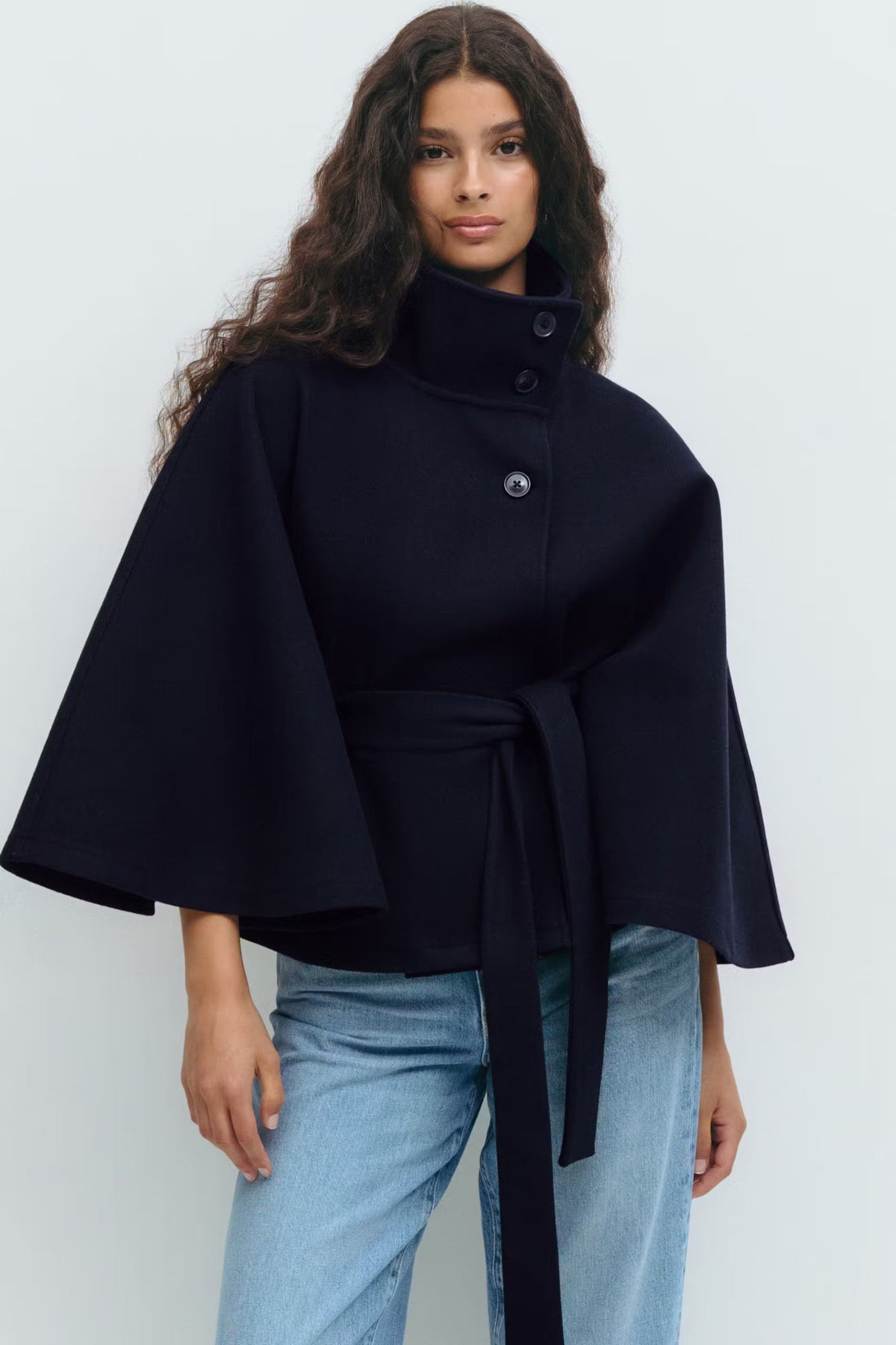 Waist Belt High Collar Coat for Women