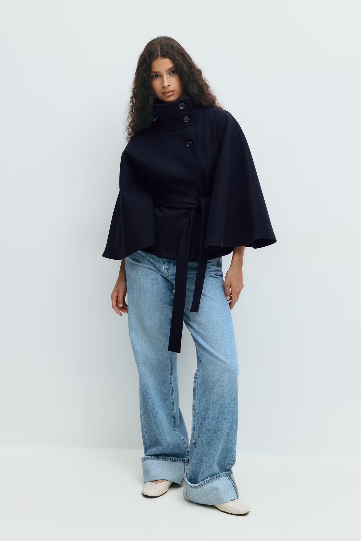 Waist Belt High Collar Coat for Women