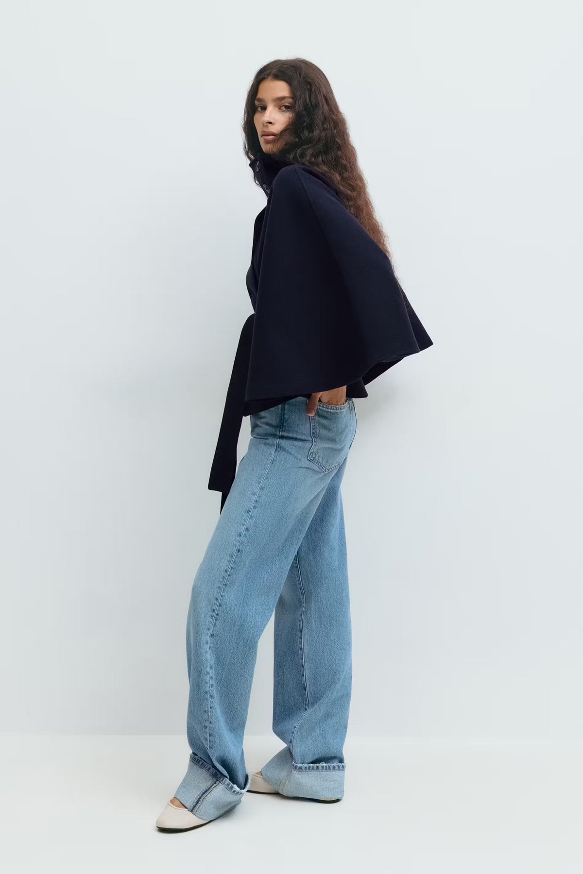 Waist Belt High Collar Coat for Women
