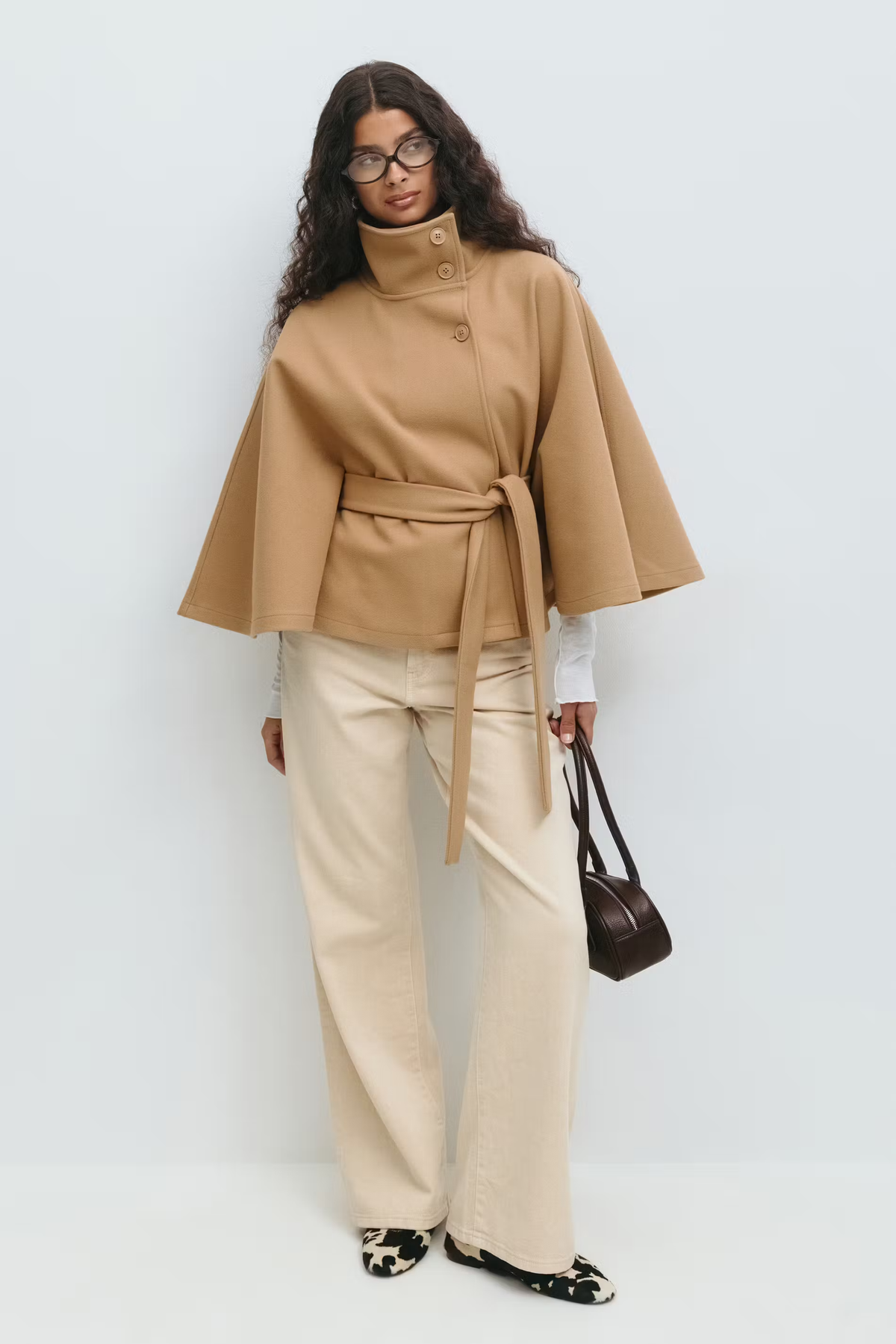 Waist Belt High Collar Coat for Women
