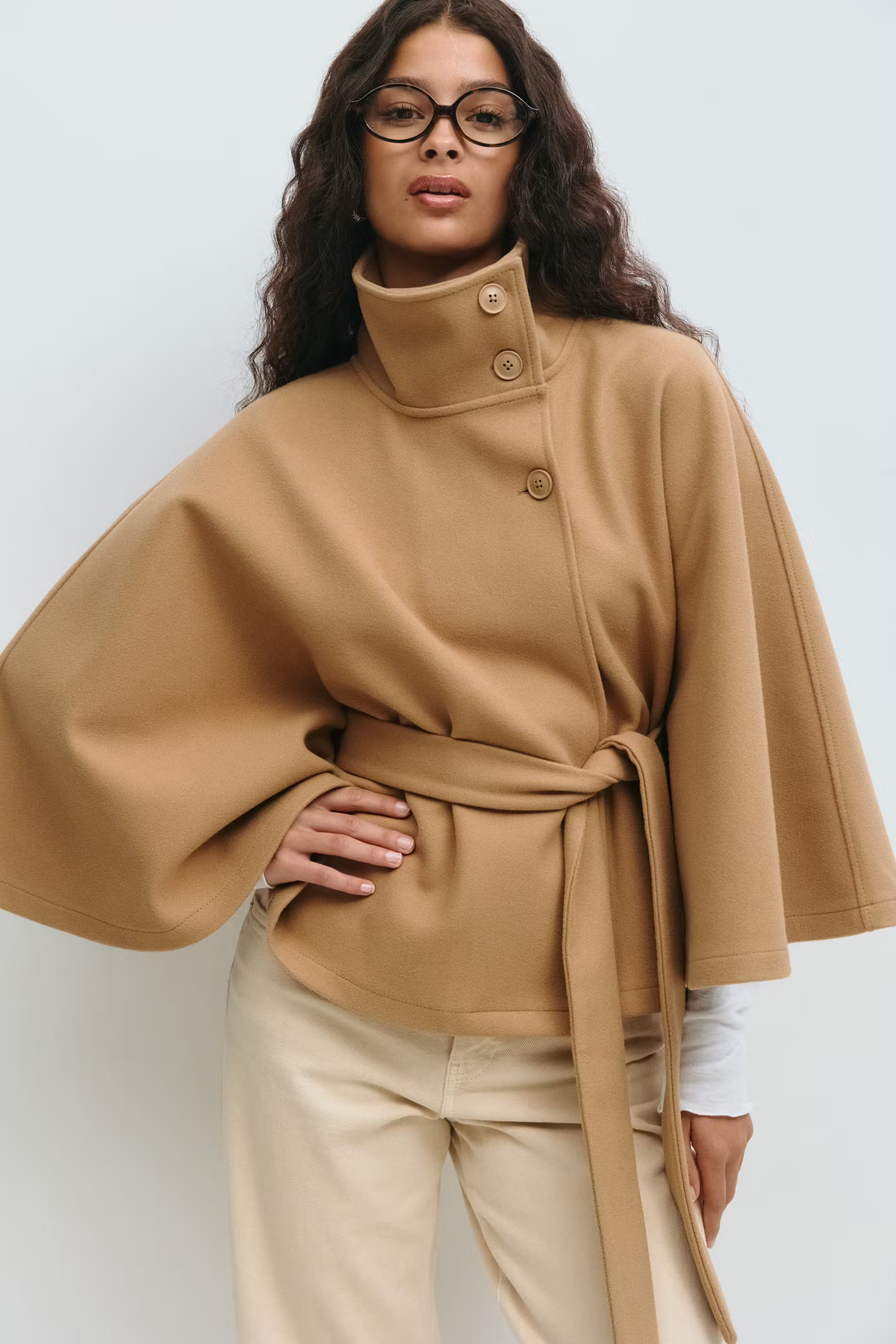 Waist Belt High Collar Coat for Women