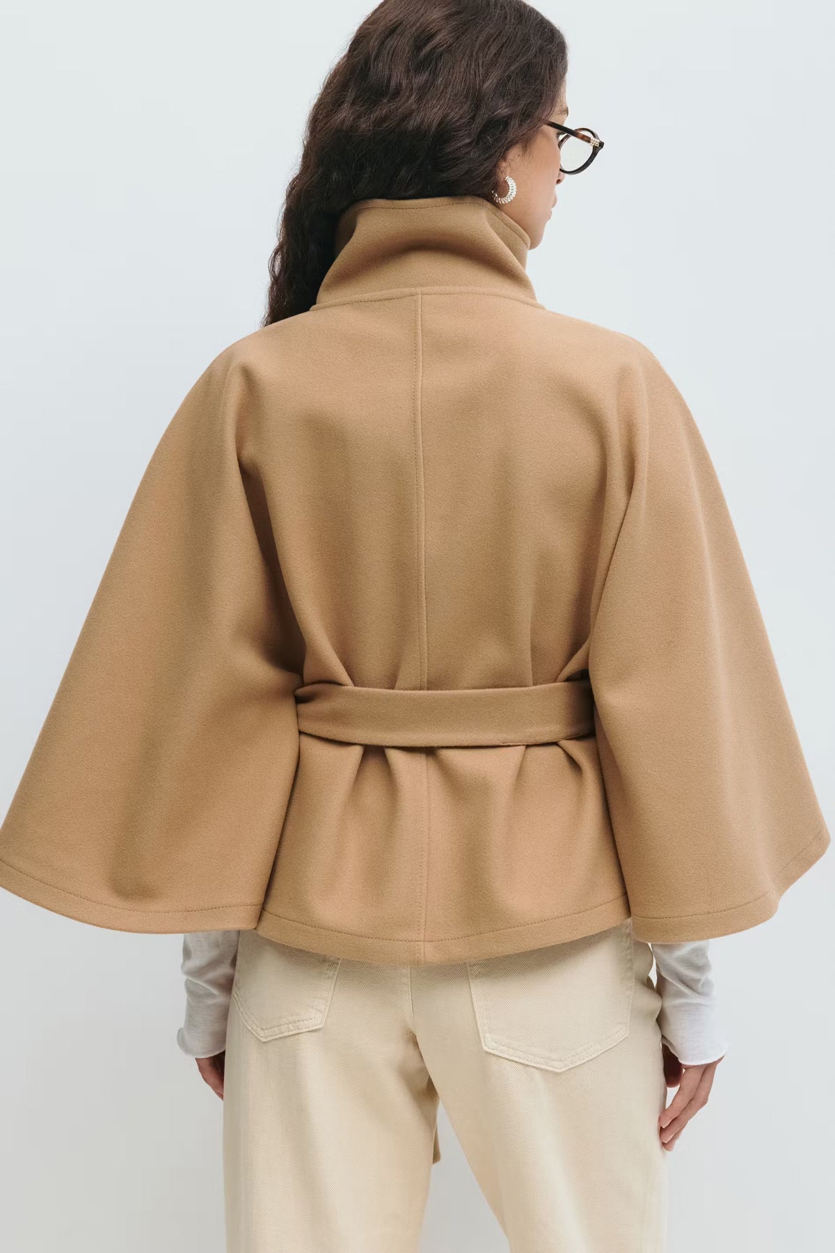 Waist Belt High Collar Coat for Women