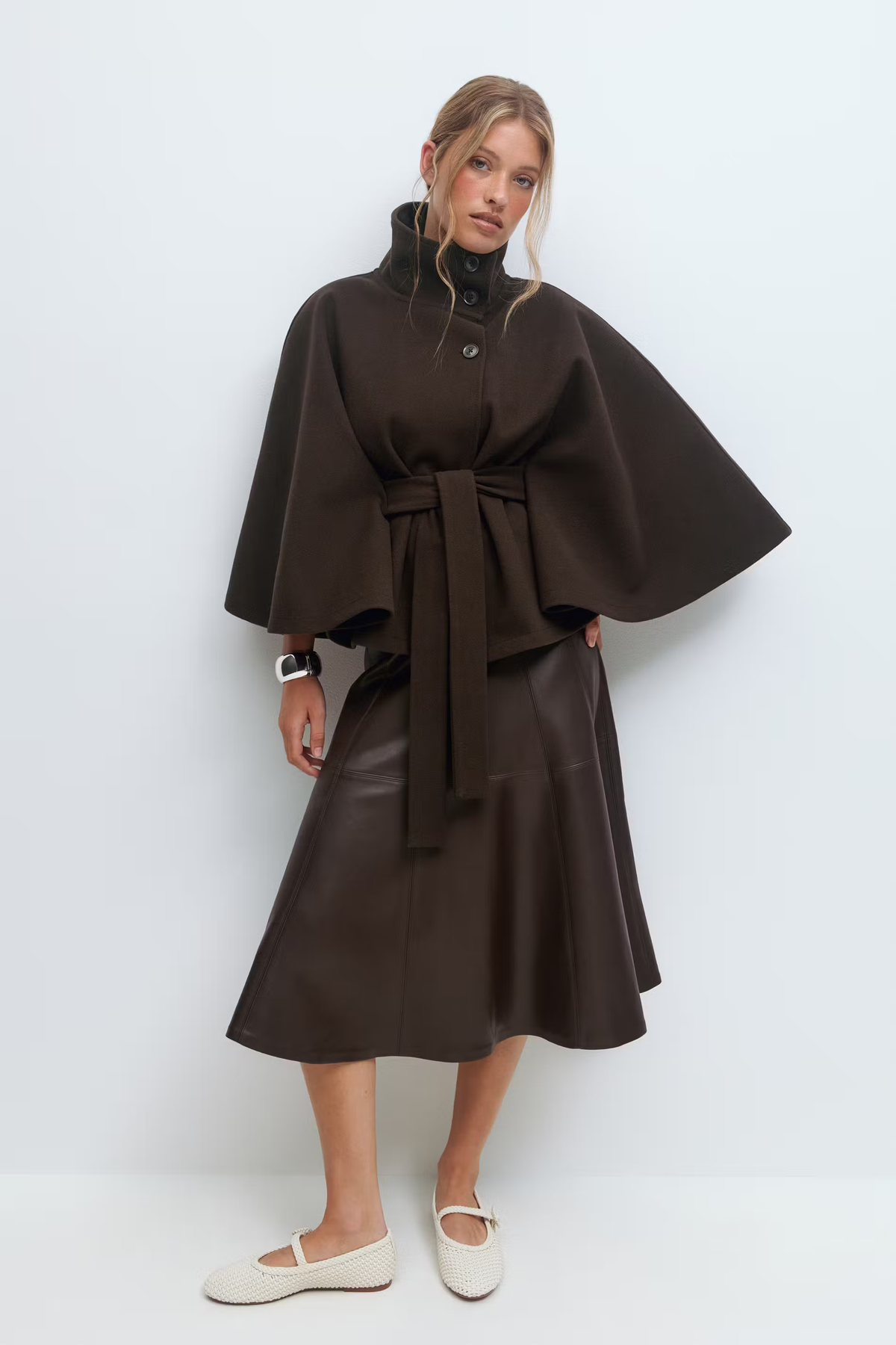 Waist Belt High Collar Coat for Women