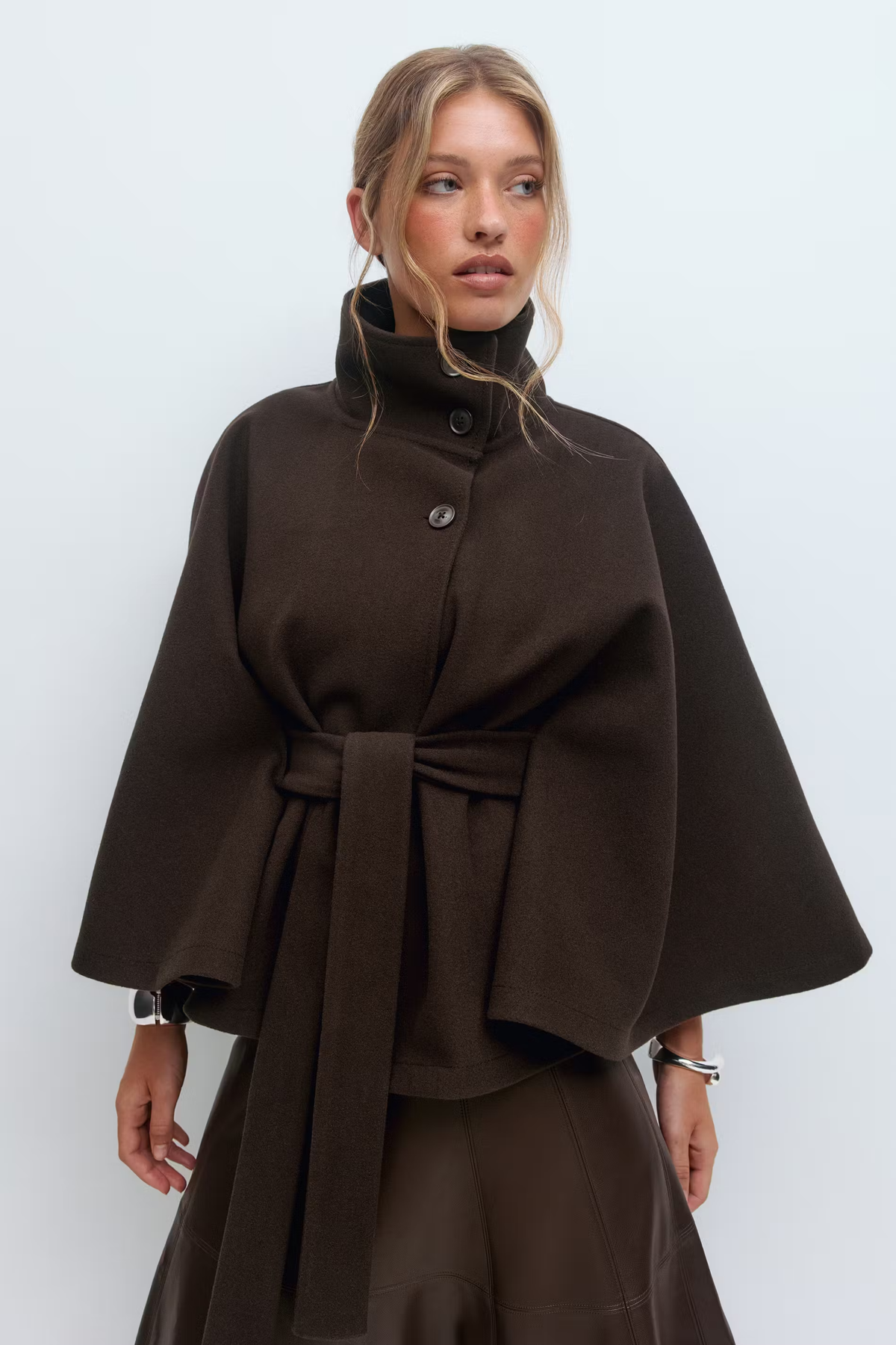 Waist Belt High Collar Coat for Women