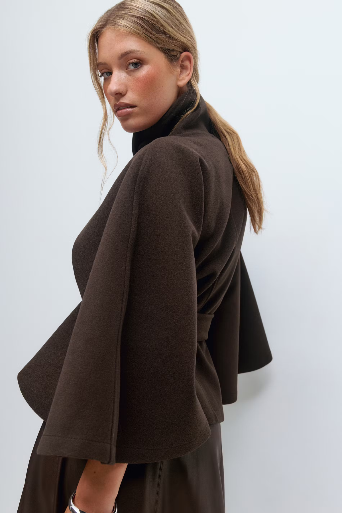 Waist Belt High Collar Coat for Women