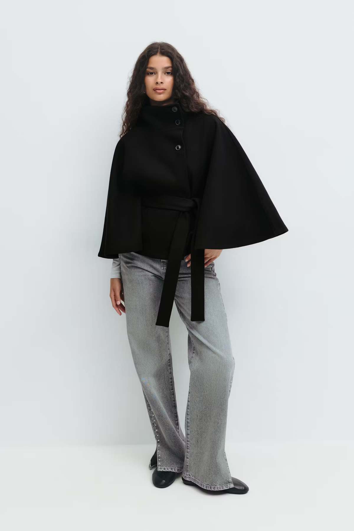 Waist Belt High Collar Coat for Women