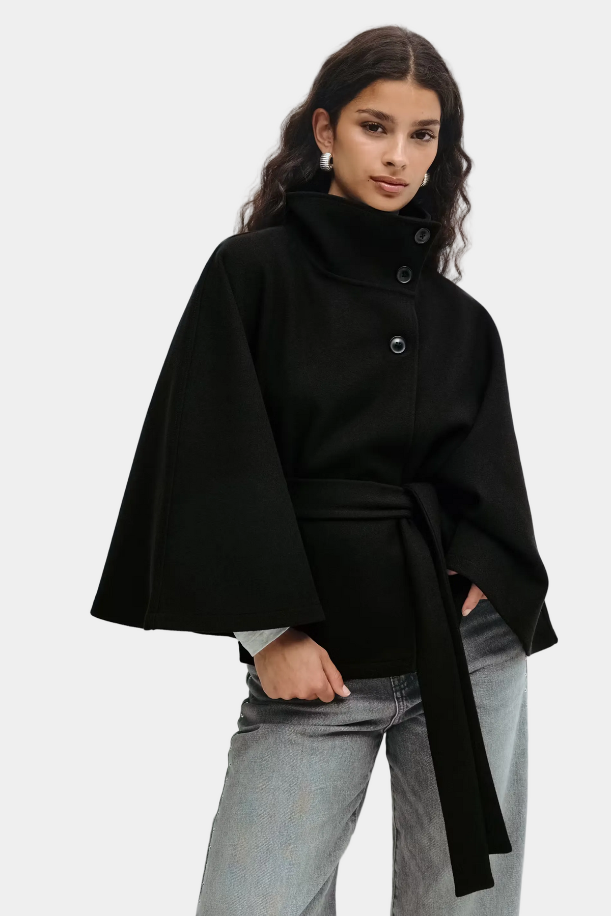 Waist Belt High Collar Coat for Women