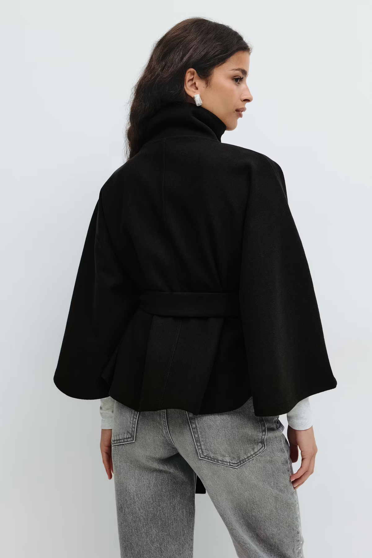 Waist Belt High Collar Coat for Women
