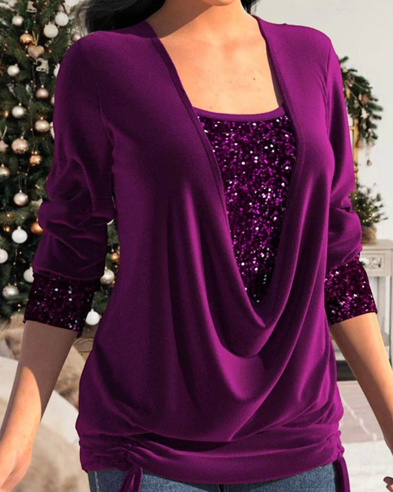 Draped Sequin Evening Top for Women
