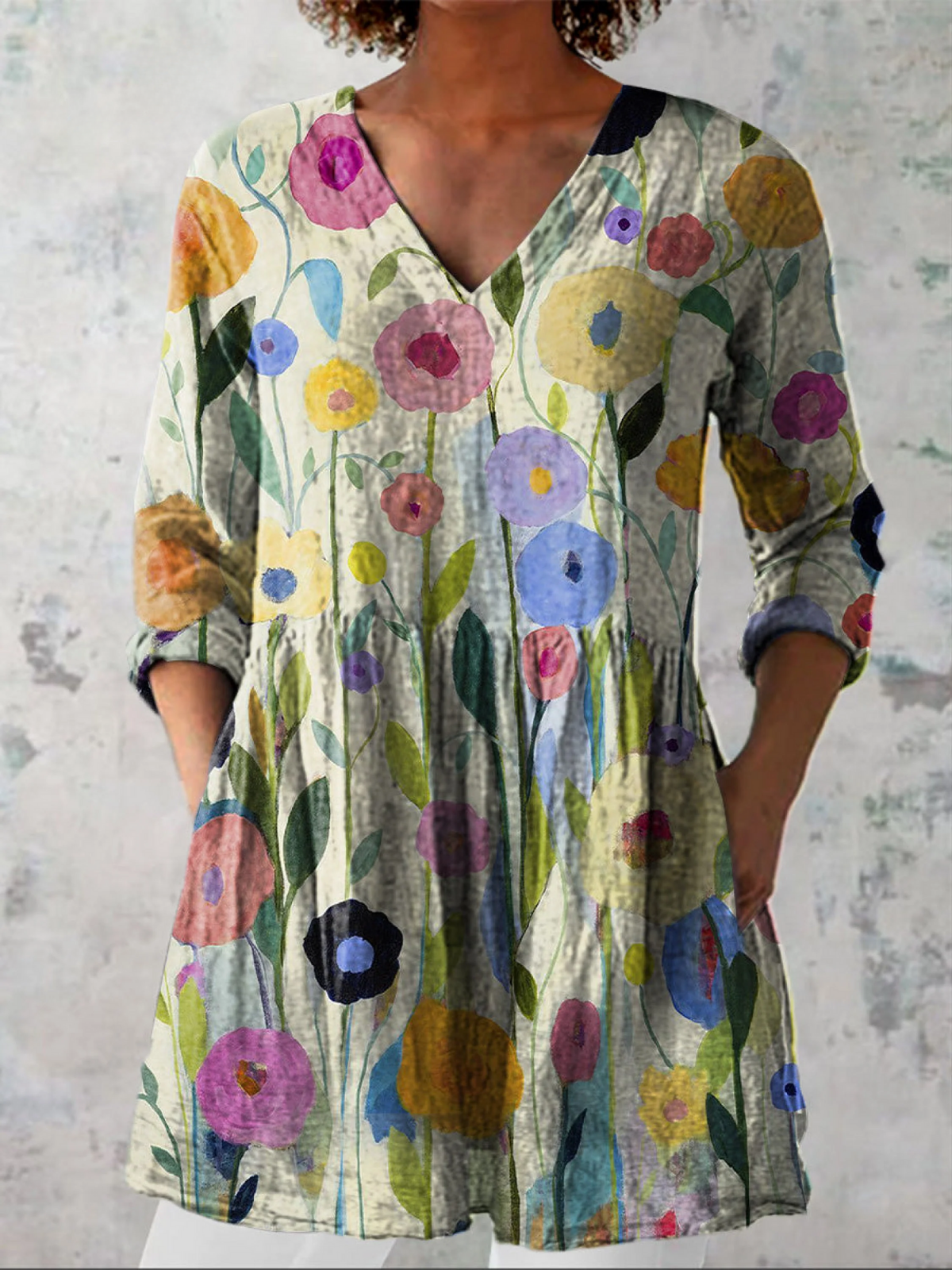 Free-Flowing Cut V-Neck Blouse for Women