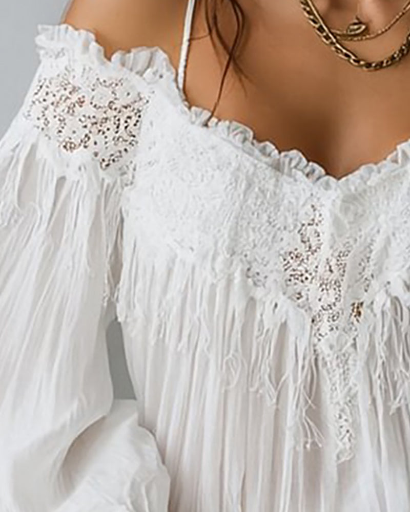 Lace Puff Sleeve Off-Shoulder Blouse for Women
