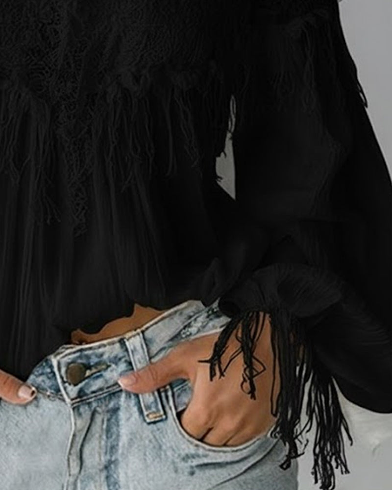 Lace Puff Sleeve Off-Shoulder Blouse for Women