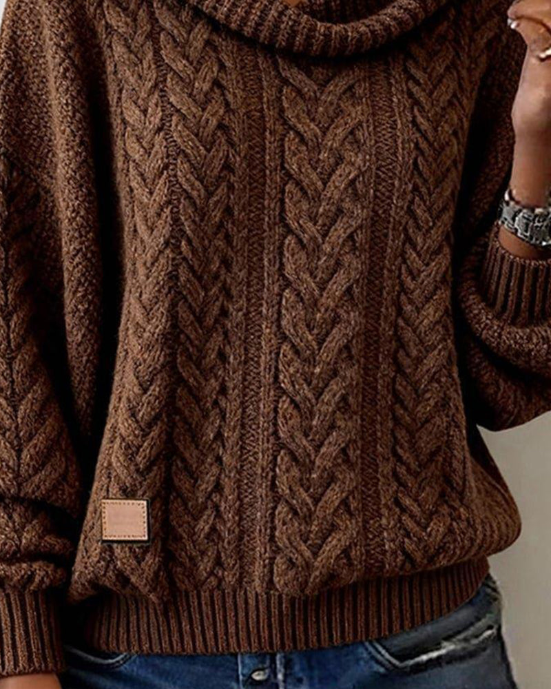 Loose Twisted Sweater with Draped Collar for Women