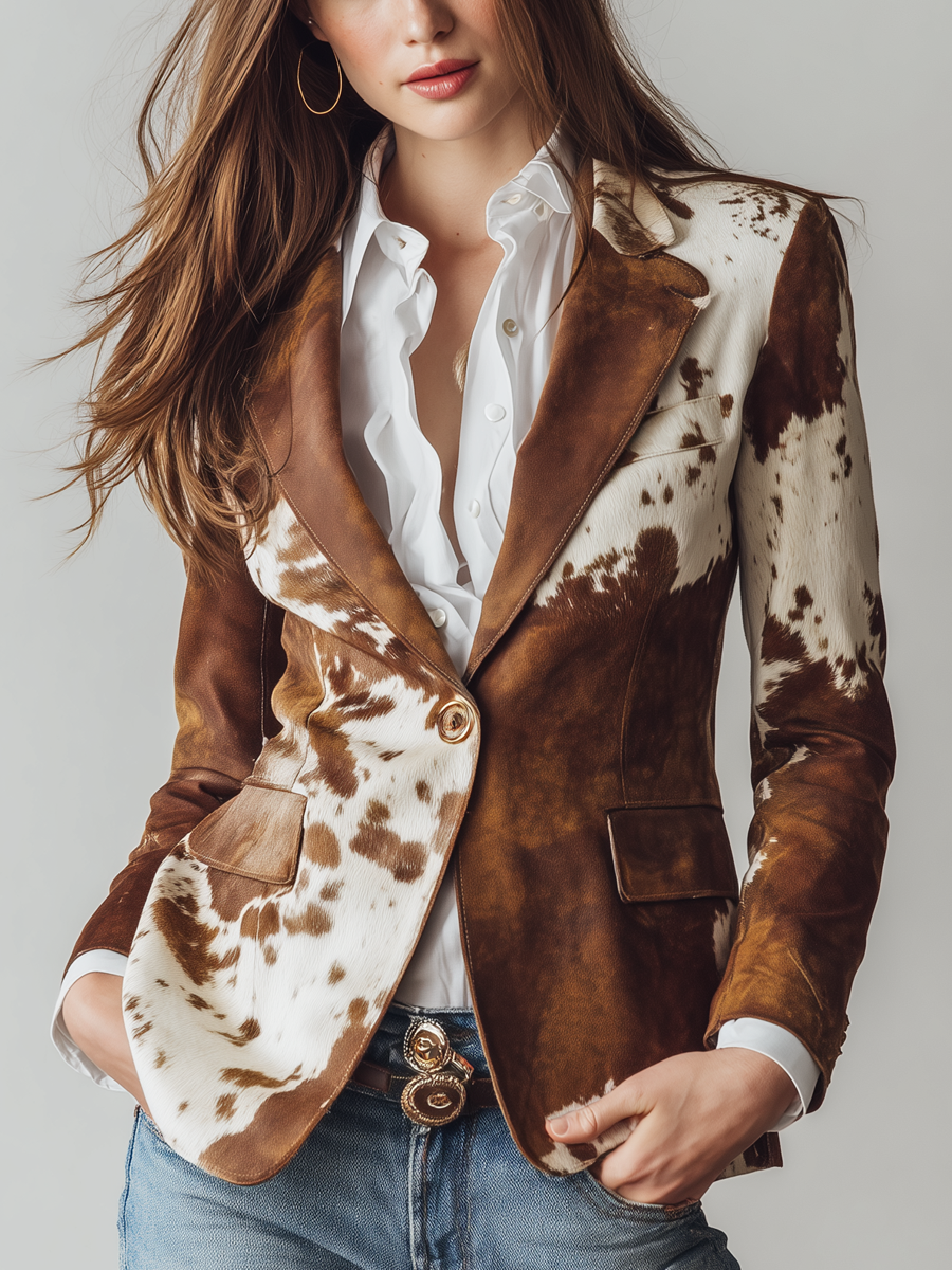 Vintage Cow Print Coat for Women
