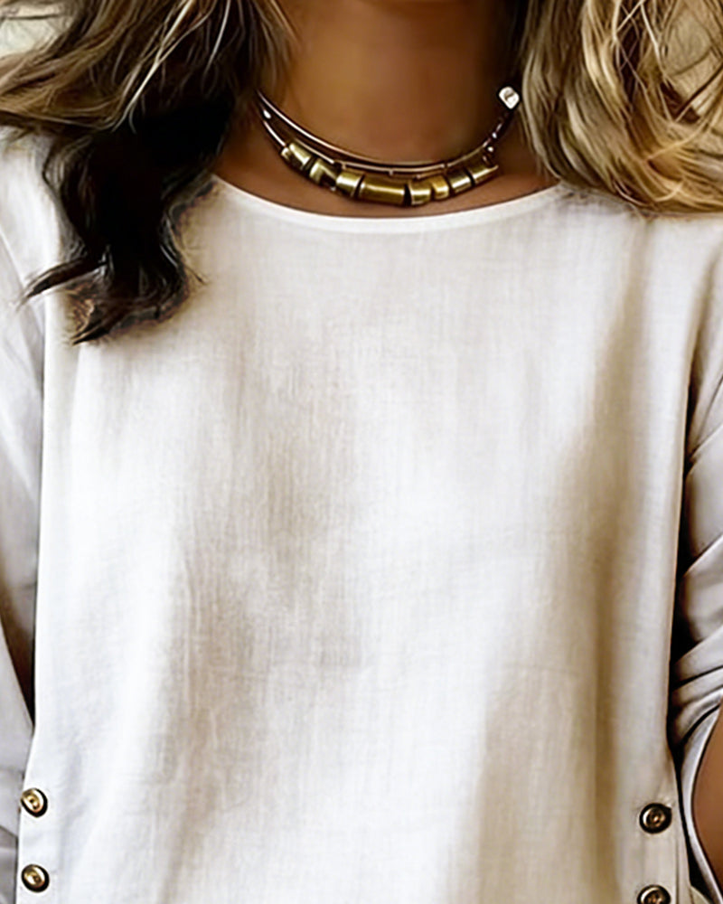Round Neck Button Top for Women