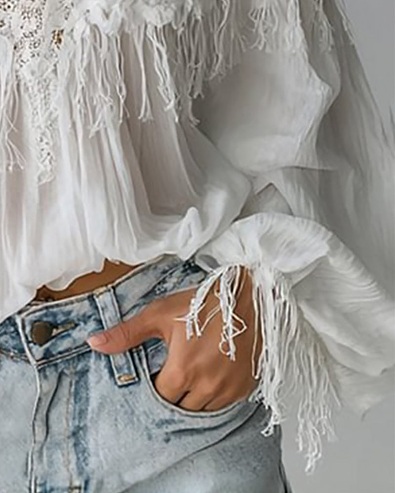 Lace Puff Sleeve Off-Shoulder Blouse for Women