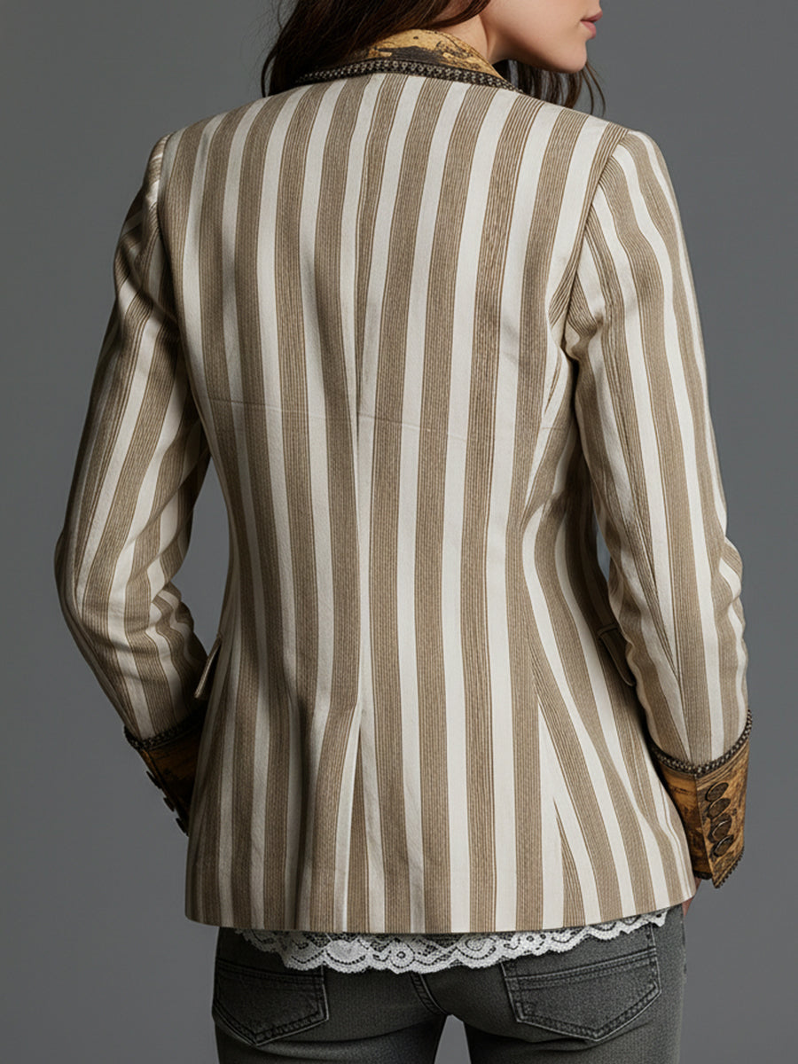 Boho Stripe Lapel Coat for Women