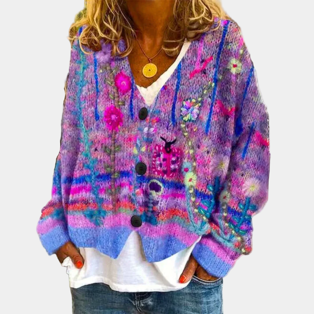 Bohemian Floral Knit Cardigan for Women
