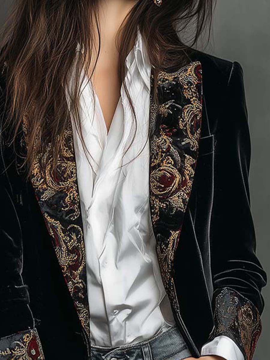 Baroque Print Slim Coat for Women
