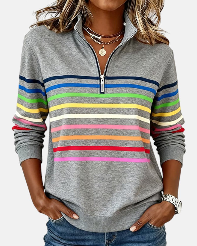 Striped Zip Collar Pullover for Women