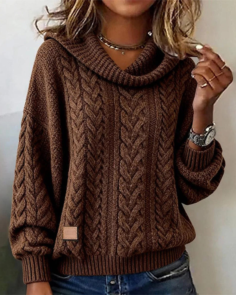 Loose Twisted Sweater with Draped Collar for Women