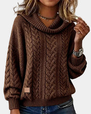Loose Twisted Sweater with Draped Collar for Women