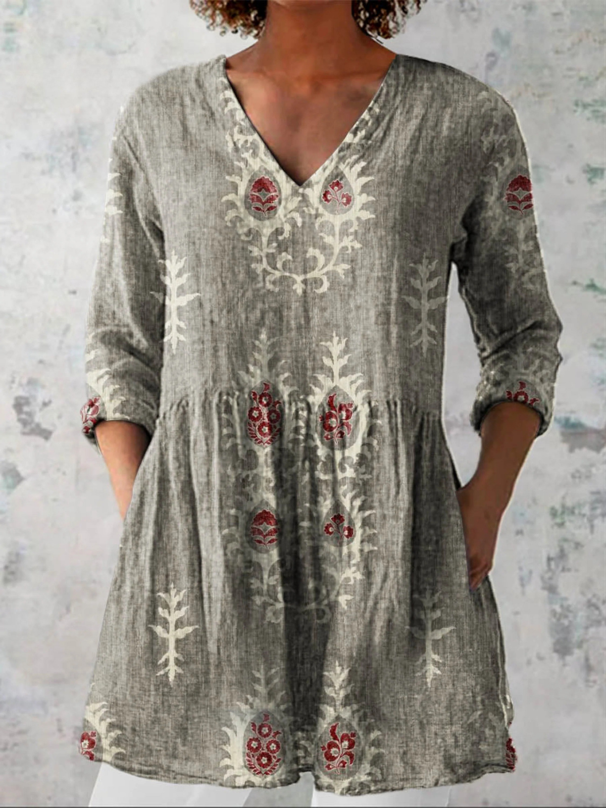Draped Front V-Neck Blouse for Women