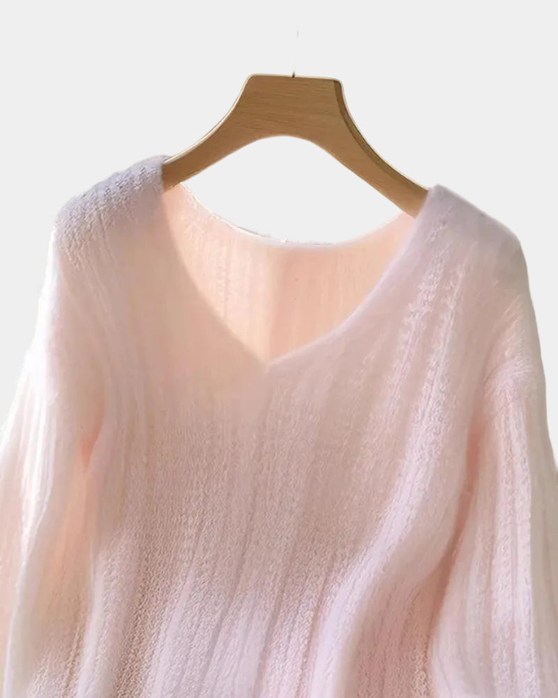 Solid V-Neck Long Sleeve Sweater for Women