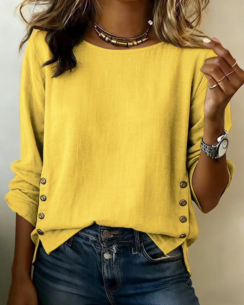 Round Neck Button Top for Women
