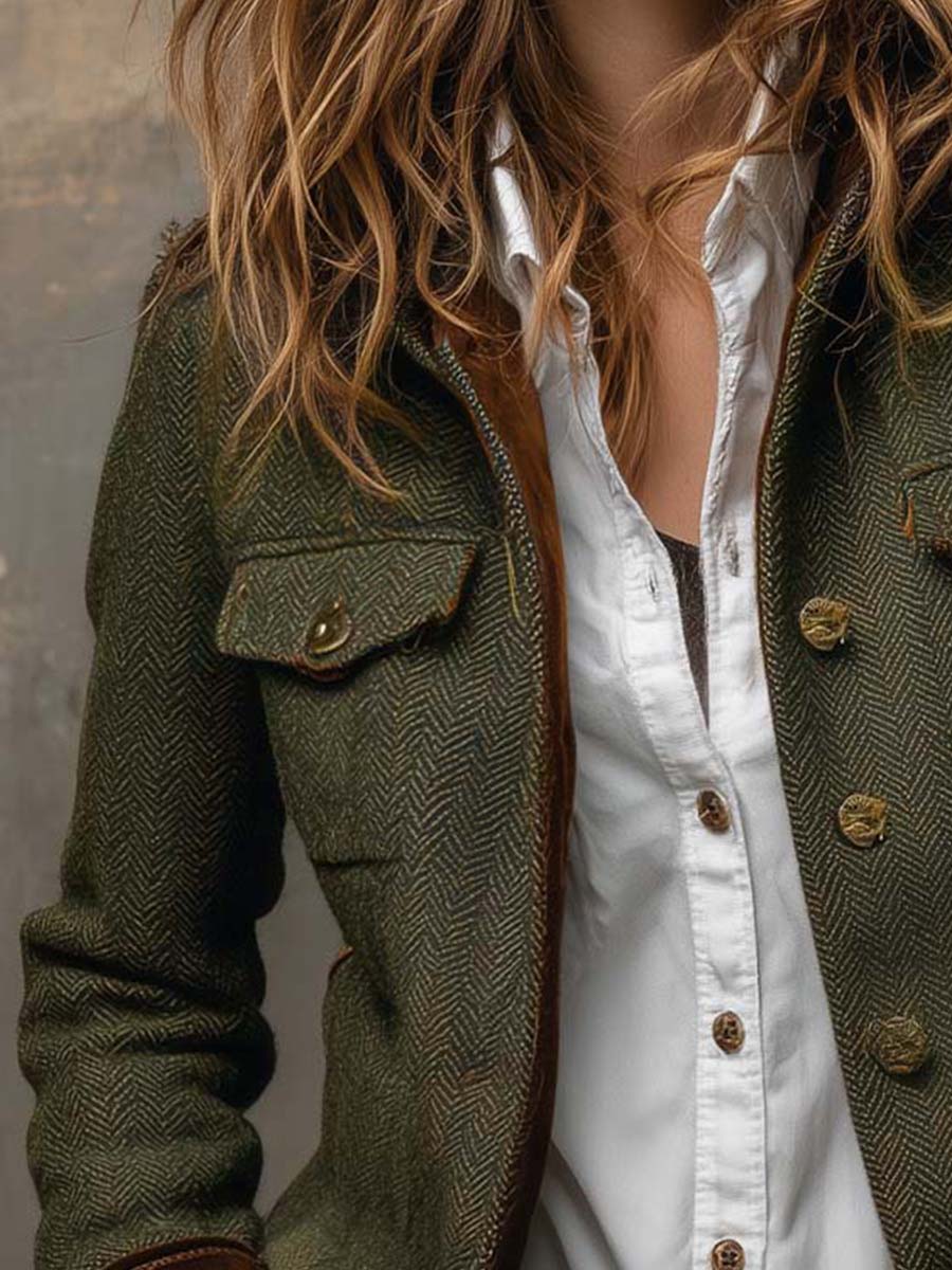 Buttoned Contrast Trim Coat for Women
